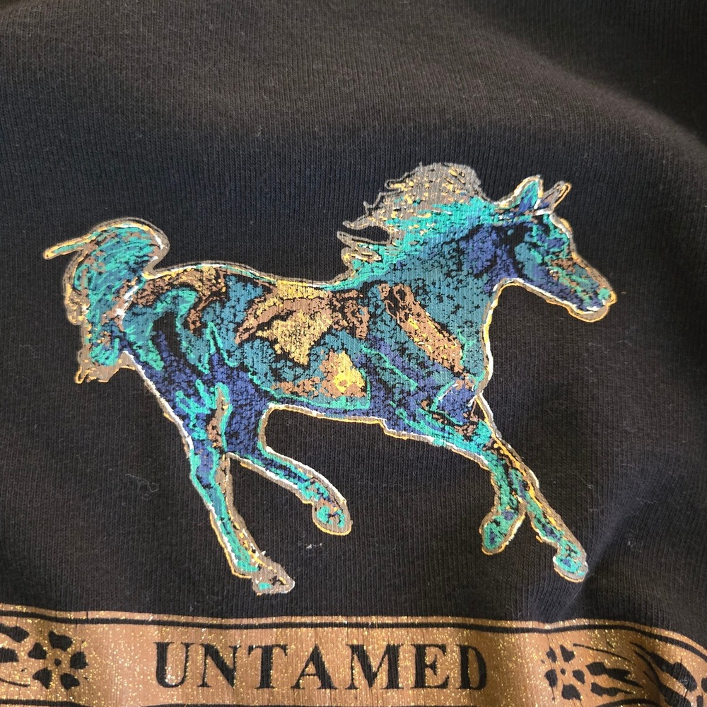 Wrangler Womens XL Black Untamed Horse Graphic Long Sleeve Lace Up Side Top Fun - Picture 5 of 7